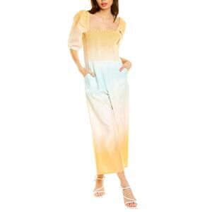 Something Navy Mattie Linen‎ Blend Smacked Jumpsuit Ombre Wide Leg Butter Yellow